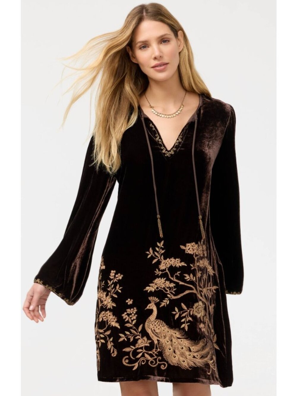 BNWT Johnny Was $398 Kimono Sleeve Relaxed Dress Brown Velvet Tunic Size XS